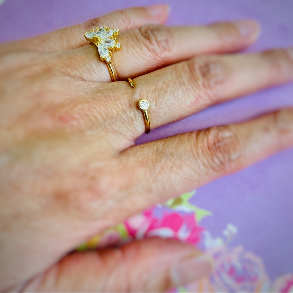 Minimalist Round Crystal Open Cuff Gold Tone Ring